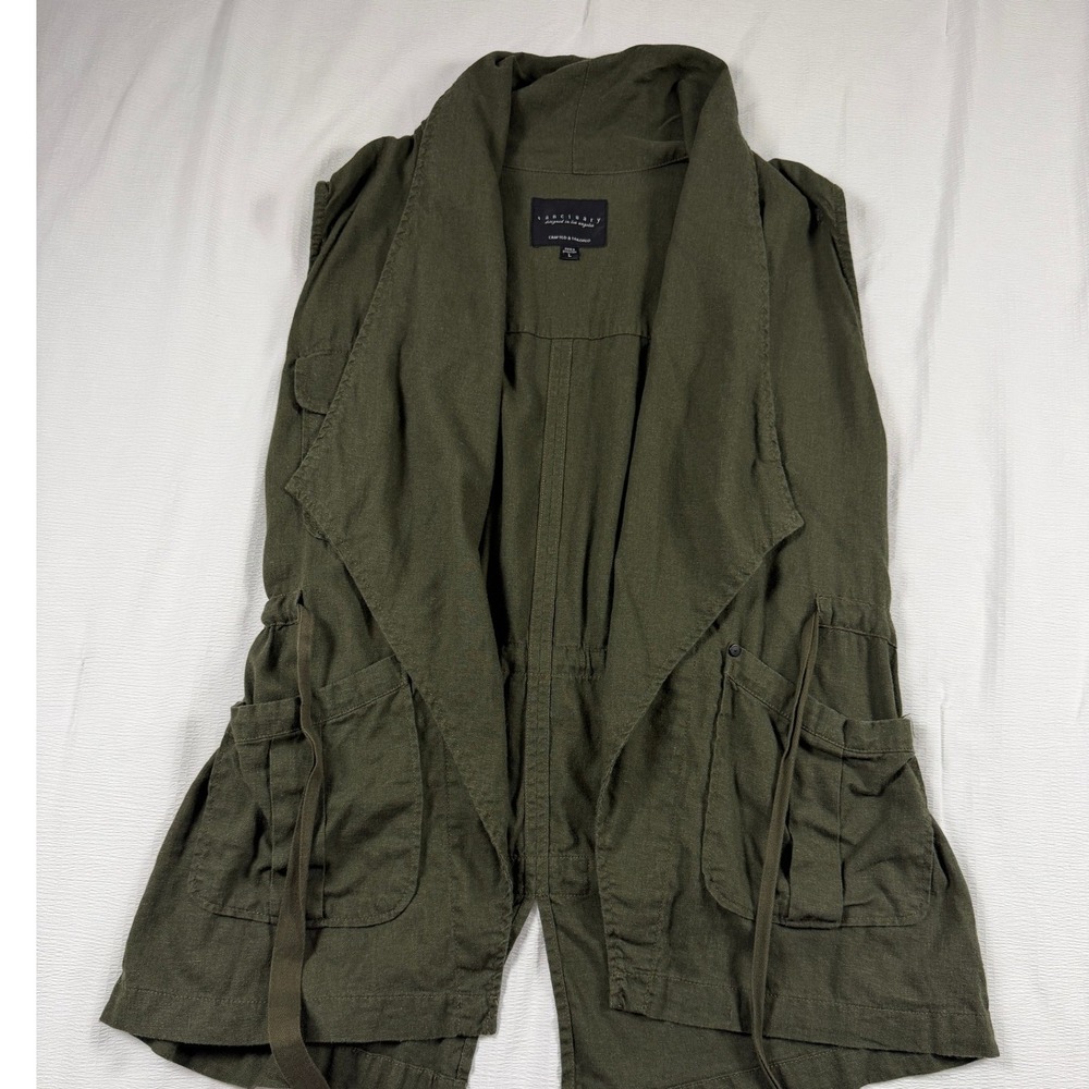 Sanctuary Olive Green Utility Vest Drape Front Drawstring Waist Large